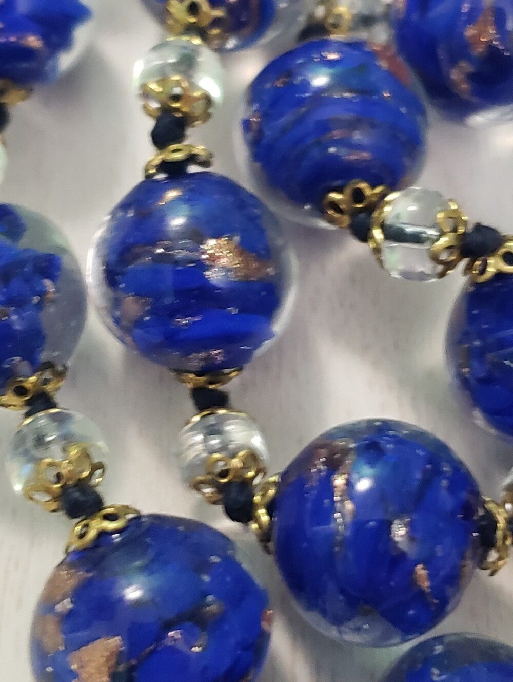 Vintage Cobalt Blue Murano/Venetian Glass and Crystal Beaded Necklace